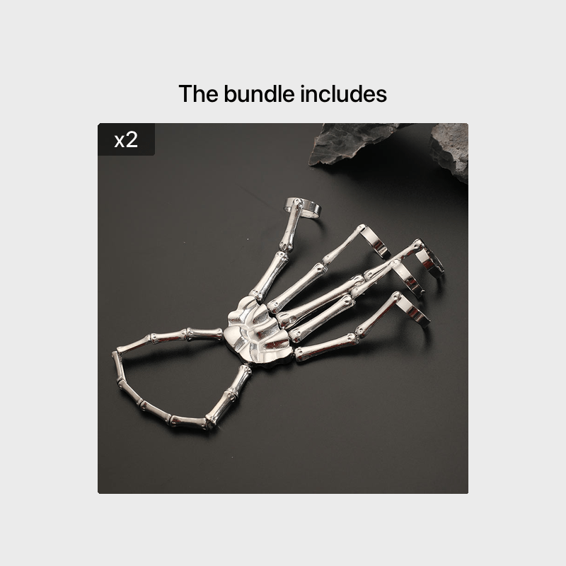Punk Skull Hand Bone Five Finger Ring Bracelet Chain